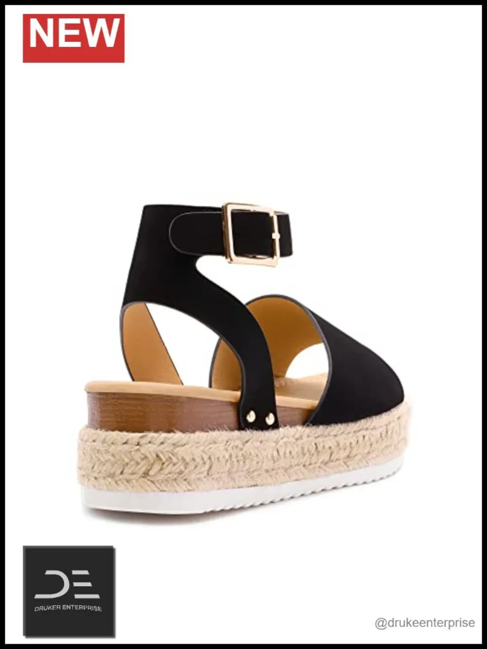 Platform Espadrille Wedge Sandals with Adjustable Ankle Strap and Cushioned